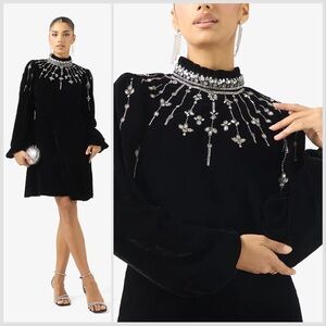 NWT Hope & Ivy Embellished High Neck Zadie Velvet Mini Dress sz 12